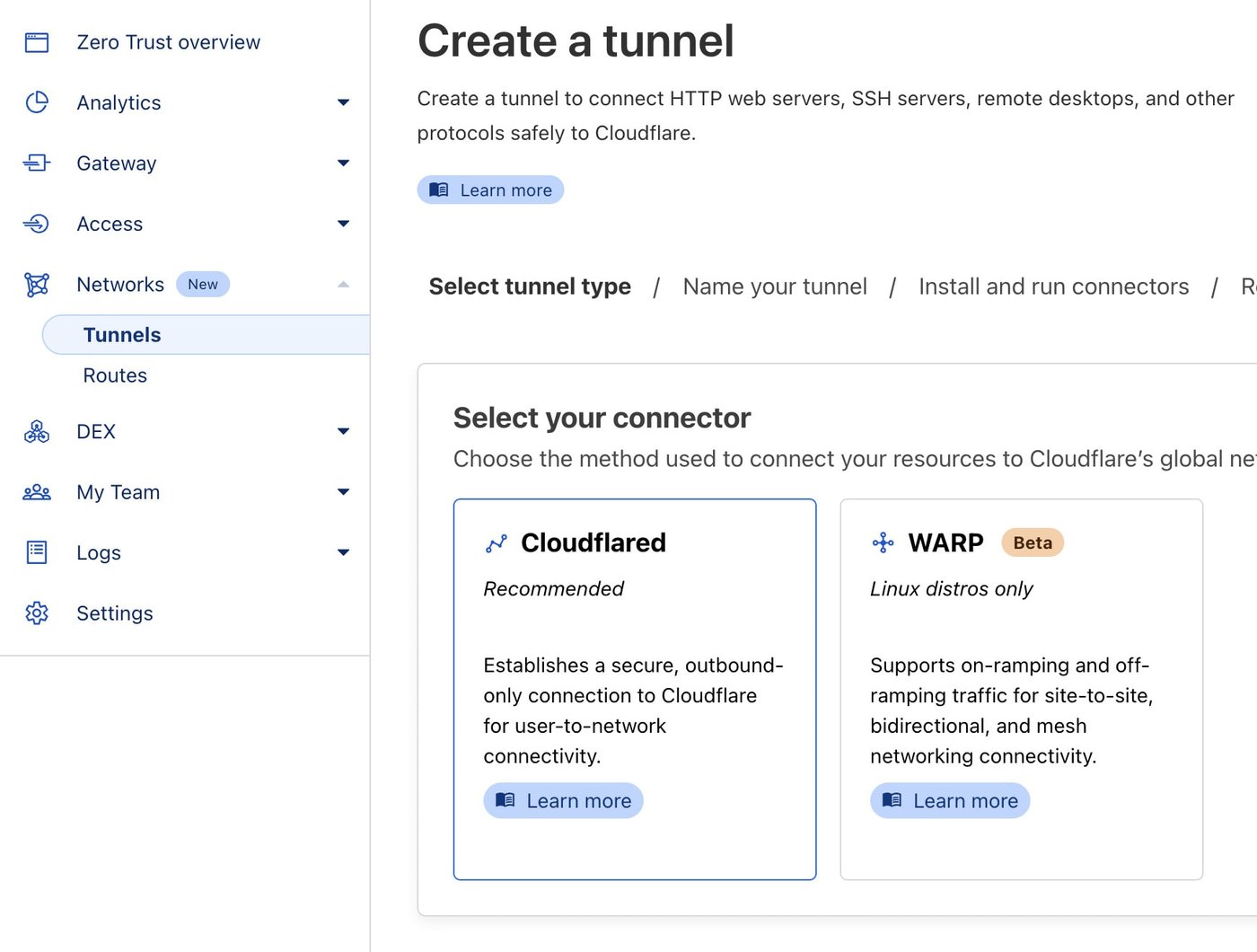 Cloudflare Tunnel 建立畫面